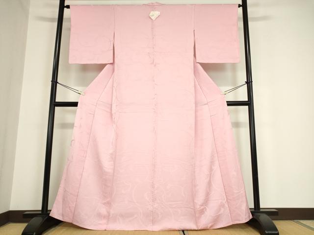 平和屋着物▽上質な色無地 単衣 唐草地紋 撫子色 正絹 逸品 未使用 DAAV5948az