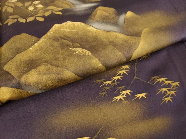 平和屋着物▽訪問着 単衣 竹屋町刺繍 風景草葉文 金彩 正絹 逸品 DAAV5977az