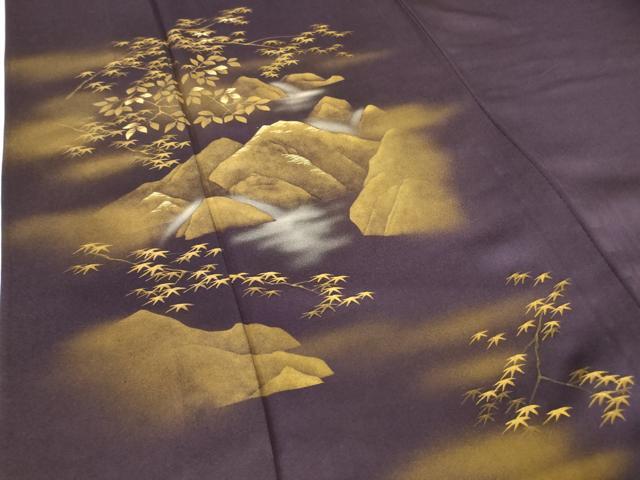 平和屋着物▽訪問着 単衣 竹屋町刺繍 風景草葉文 金彩 正絹 逸品 DAAV5977az