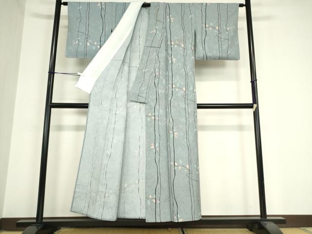 平和屋着物▽上質な小紋 単衣 ふくれ織 枝花文 正絹 逸品 DAAV5975az