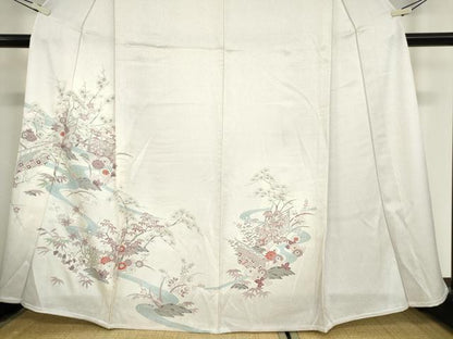 平和屋着物▽訪問着 単衣 流水花文 正絹 逸品 未使用 DAAV5979az