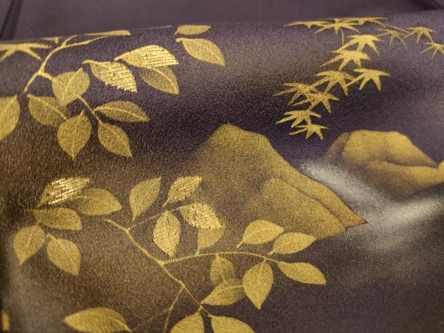 平和屋着物▽訪問着 単衣 竹屋町刺繍 風景草葉文 金彩 正絹 逸品 DAAV5977az