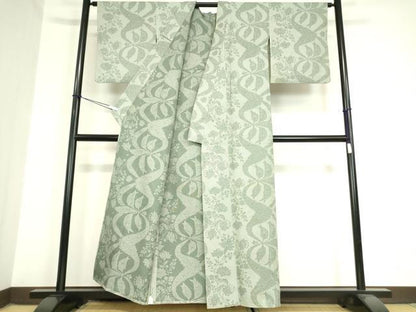 平和屋着物▽上質なお召 単衣 更紗花文 正絹 逸品 DAAV5985az