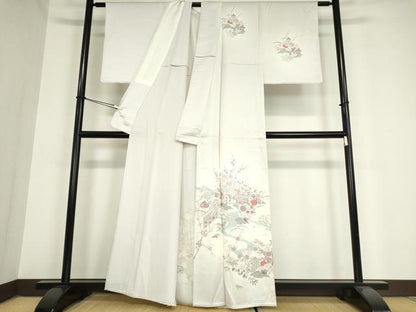 平和屋着物▽訪問着 単衣 流水花文 正絹 逸品 未使用 DAAV5979az