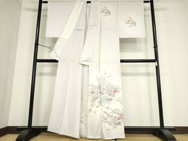 平和屋着物▽訪問着 単衣 流水花文 正絹 逸品 未使用 DAAV5979az