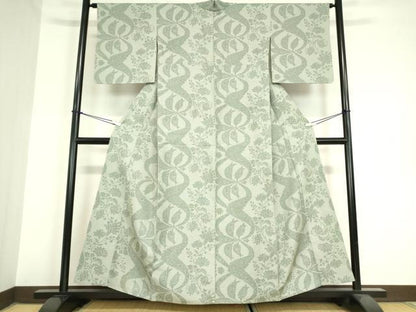 平和屋着物▽上質なお召 単衣 更紗花文 正絹 逸品 DAAV5985az