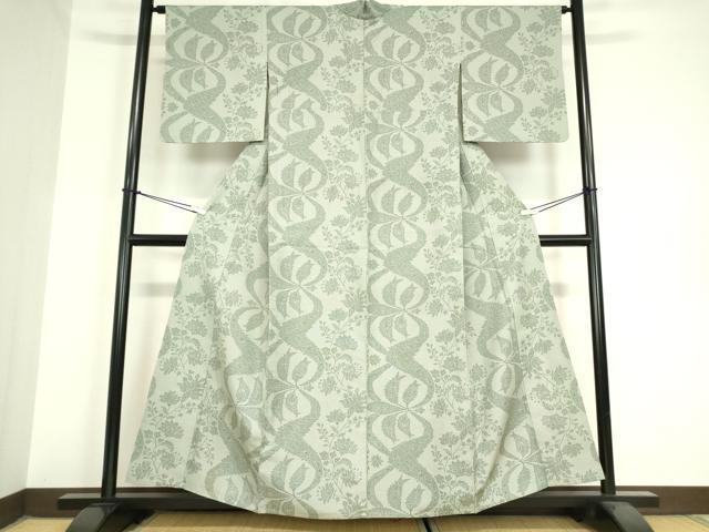 平和屋着物▽上質なお召 単衣 更紗花文 正絹 逸品 DAAV5985az