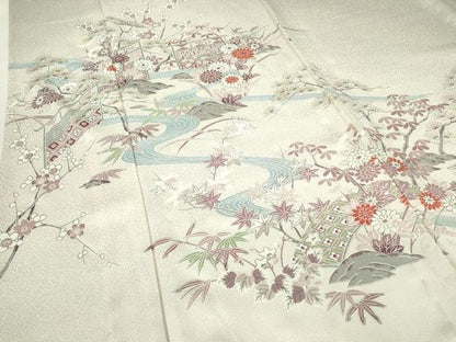 平和屋着物▽訪問着 単衣 流水花文 正絹 逸品 未使用 DAAV5979az