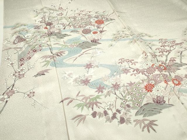 平和屋着物▽訪問着 単衣 流水花文 正絹 逸品 未使用 DAAV5979az