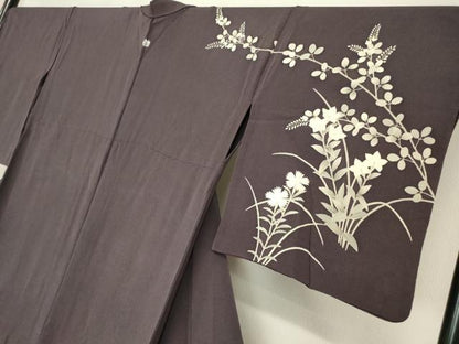 平和屋着物▽訪問着 単衣 駒刺繍 草花文 鬼しぼ縮緬 正絹 逸品 DAAX3010az
