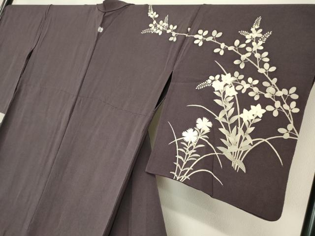 平和屋着物▽訪問着 単衣 駒刺繍 草花文 鬼しぼ縮緬 正絹 逸品 DAAX3010az