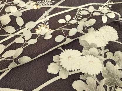 平和屋着物▽訪問着 単衣 駒刺繍 草花文 鬼しぼ縮緬 正絹 逸品 DAAX3010az