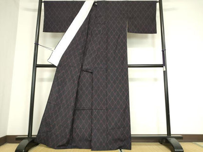 平和屋着物▽上質な紬 単衣 菱文 正絹 逸品 DAAX3003az
