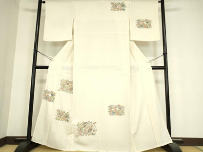 平和屋着物▽訪問着 単衣 草花文 正絹 逸品 未使用 DAAX3002az