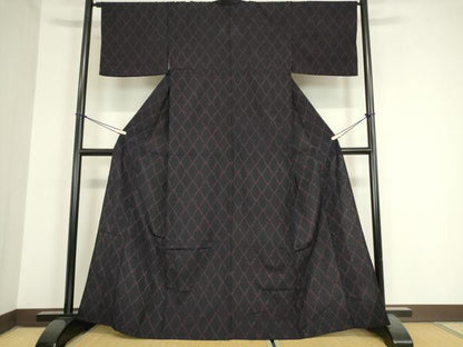 平和屋着物▽上質な紬 単衣 菱文 正絹 逸品 DAAX3003az