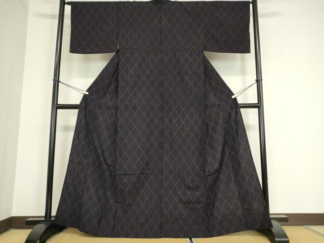 平和屋着物▽上質な紬 単衣 菱文 正絹 逸品 DAAX3003az