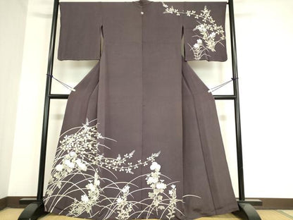平和屋着物▽訪問着 単衣 駒刺繍 草花文 鬼しぼ縮緬 正絹 逸品 DAAX3010az
