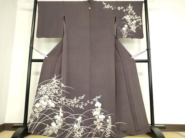 平和屋着物▽訪問着 単衣 駒刺繍 草花文 鬼しぼ縮緬 正絹 逸品 DAAX3010az