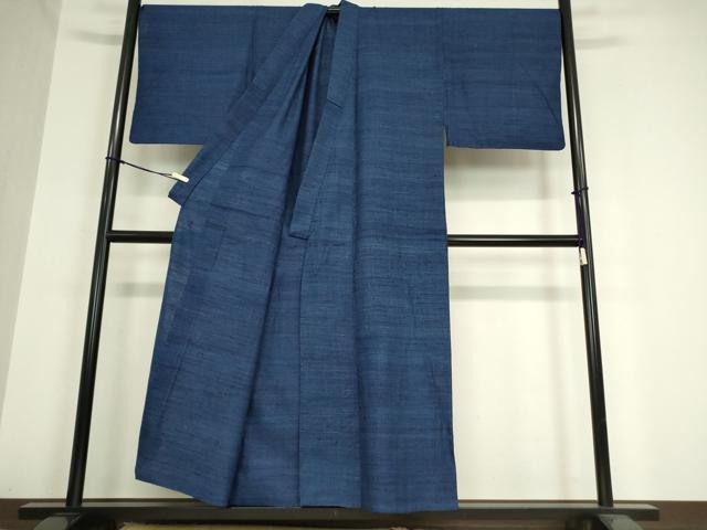 平和屋着物▽男性　紬　単衣　藍染　キングサイズ　正絹　逸品　DAAX3014az