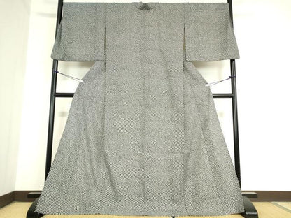 平和屋着物▽小紋　単衣　鹿の子文　黒地　ロング丈　洗える着物　DAAX3013az