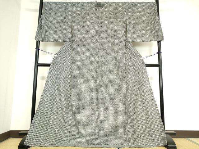 平和屋着物▽小紋　単衣　鹿の子文　黒地　ロング丈　洗える着物　DAAX3013az
