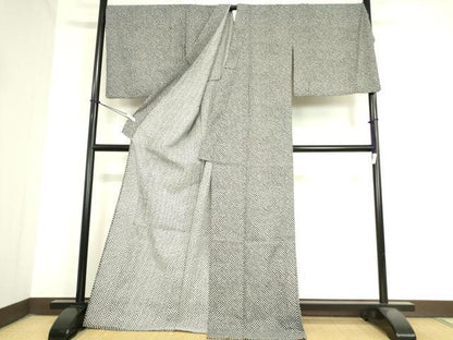 平和屋着物▽小紋　単衣　鹿の子文　黒地　ロング丈　洗える着物　DAAX3013az