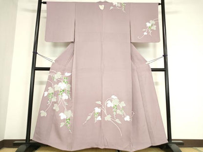 平和屋着物▽訪問着　単衣　蔦の葉文　銀彩　伊と幸　反端付き　正絹　逸品　未使用　DAAX3022az