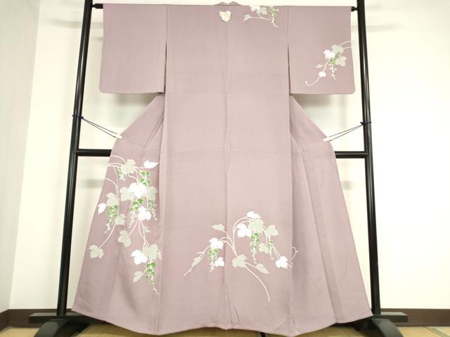 平和屋着物▽訪問着　単衣　蔦の葉文　銀彩　伊と幸　反端付き　正絹　逸品　未使用　DAAX3022az