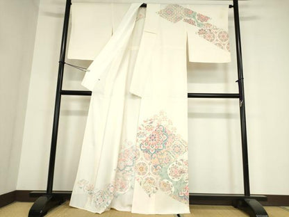 平和屋着物▽訪問着　単衣　作家物　正倉院花文　正絹　逸品　未使用　DAAX3027az