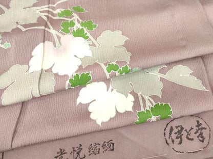 平和屋着物▽訪問着　単衣　蔦の葉文　銀彩　伊と幸　反端付き　正絹　逸品　未使用　DAAX3022az