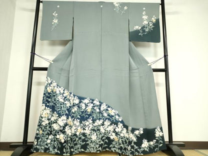 平和屋着物▽訪問着 単衣 駒刺繍 草花文 暈し染め 金彩 正絹 逸品 DAAX3037az