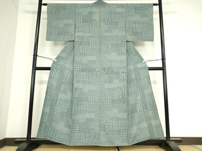 平和屋着物▽本塩沢 単衣 幾何学文様 正絹 逸品 DAAX3044az