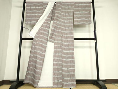 平和屋着物▽本場縞大島紬 単衣 杢目絞り 横段文 やまと誂製 正絹 逸品 DAAX3045az