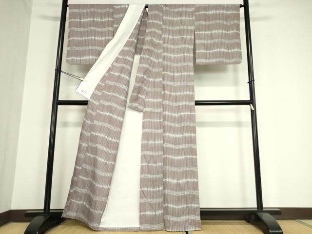 平和屋着物▽本場縞大島紬 単衣 杢目絞り 横段文 やまと誂製 正絹 逸品 DAAX3045az