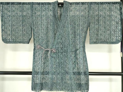 平和屋着物▽道中着 スリーシーズン 春夏秋 塵除け リボン織 菱間道 ロング丈 正絹 逸品 DAAX3032az