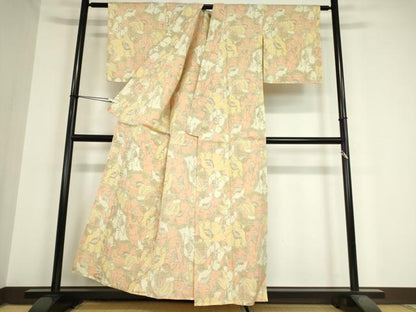 平和屋着物▽上質な紬 単衣 花尽くし 正絹 逸品 DAAX3043az