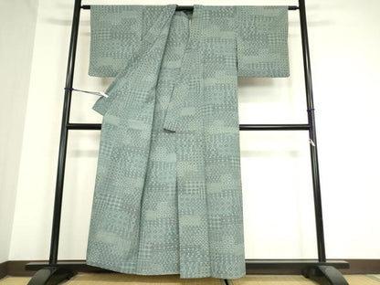 平和屋着物▽本塩沢 単衣 幾何学文様 正絹 逸品 DAAX3044az