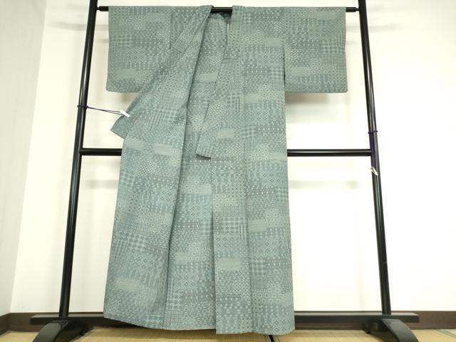 平和屋着物▽本塩沢 単衣 幾何学文様 正絹 逸品 DAAX3044az