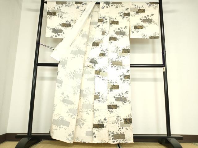 平和屋着物▽上質な小紋 単衣 色紙花文 金彩 正絹 逸品 DAAX3039az