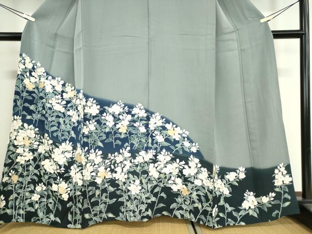 平和屋着物▽訪問着 単衣 駒刺繍 草花文 暈し染め 金彩 正絹 逸品 DAAX3037az