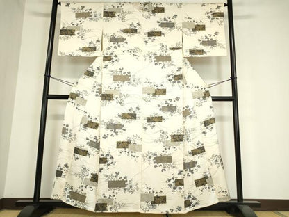 平和屋着物▽上質な小紋 単衣 色紙花文 金彩 正絹 逸品 DAAX3039az