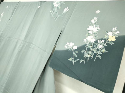 平和屋着物▽訪問着 単衣 駒刺繍 草花文 暈し染め 金彩 正絹 逸品 DAAX3037az