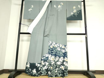 平和屋着物▽訪問着 単衣 駒刺繍 草花文 暈し染め 金彩 正絹 逸品 DAAX3037az