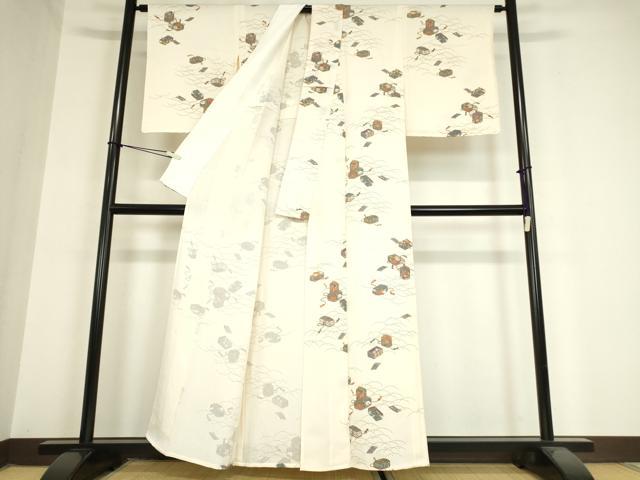 平和屋着物▽上質な小紋 単衣 花文箱 金彩 正絹 逸品 未使用 DAAX3058az