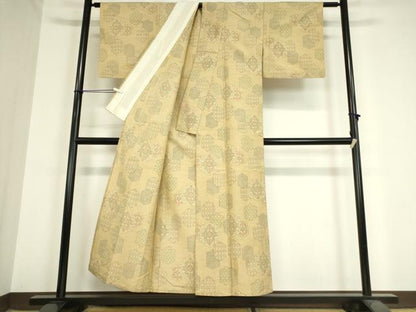 平和屋着物▽上質な紬 単衣 亀甲花文 正絹 逸品 DAAX3056az