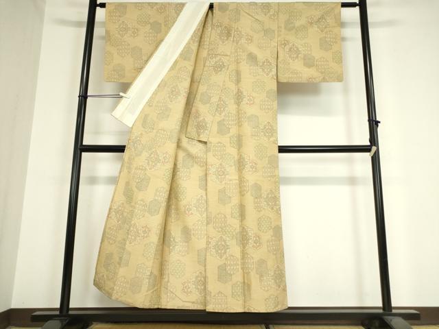 平和屋着物▽上質な紬 単衣 亀甲花文 正絹 逸品 DAAX3056az