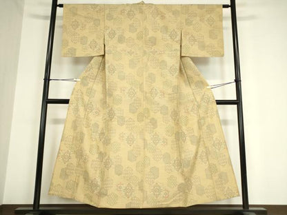 平和屋着物▽上質な紬 単衣 亀甲花文 正絹 逸品 DAAX3056az