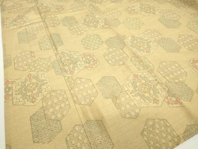 平和屋着物▽上質な紬 単衣 亀甲花文 正絹 逸品 DAAX3056az