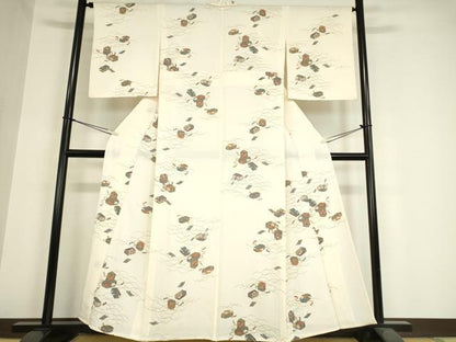 平和屋着物▽上質な小紋 単衣 花文箱 金彩 正絹 逸品 未使用 DAAX3058az