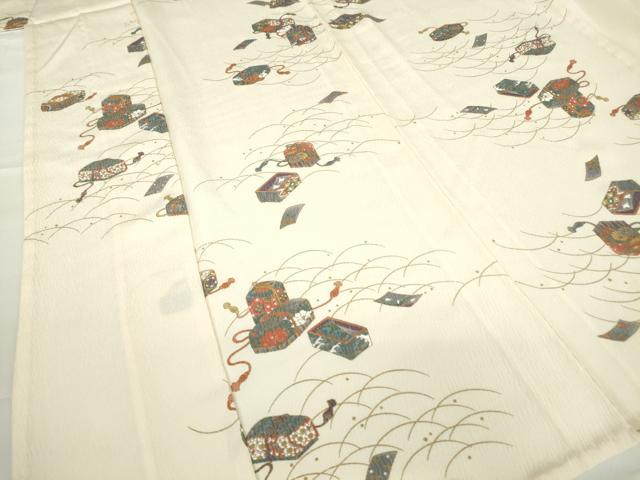 平和屋着物▽上質な小紋 単衣 花文箱 金彩 正絹 逸品 未使用 DAAX3058az